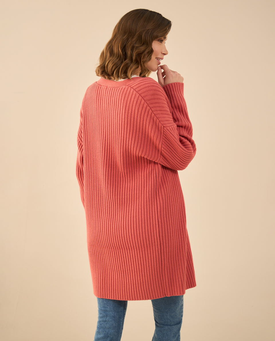 Cárdigan tejido de diseño abierto para mujer - Rosa 34_662G200_ROS171644_4