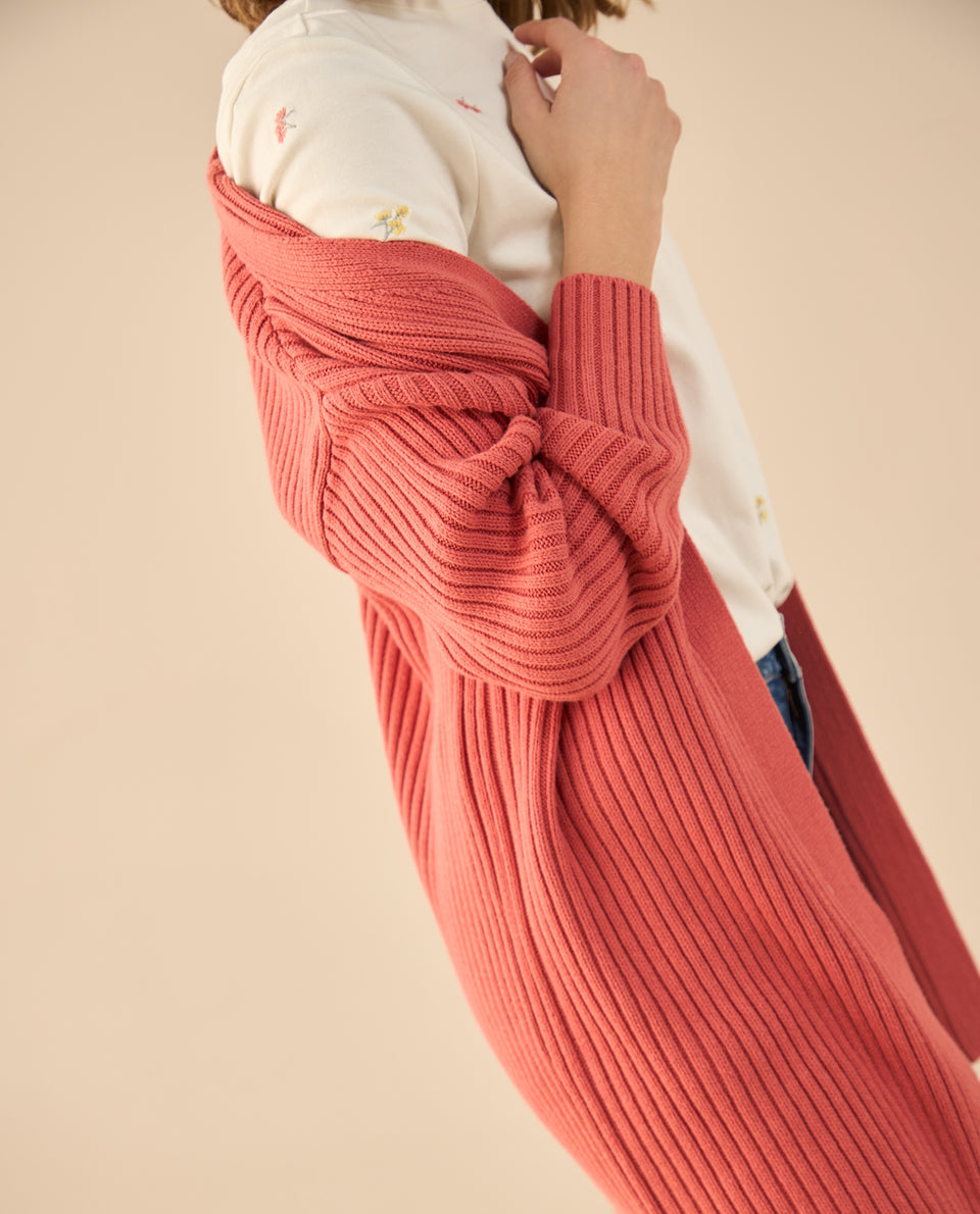 Cárdigan tejido de diseño abierto para mujer - Rosa 34_662G200_ROS171644_5