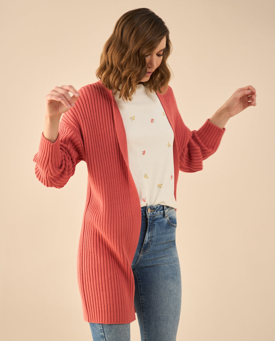 Cárdigan tejido de diseño abierto para mujer - Rosa 34_662G200_ROS171644_6