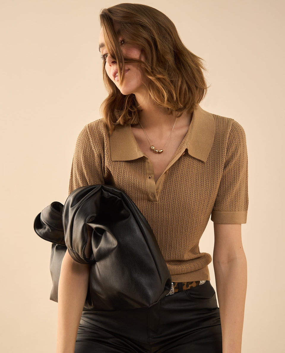 Camisa tejida tipo polo para mujer - Café 34_662G201_CAF181238_5