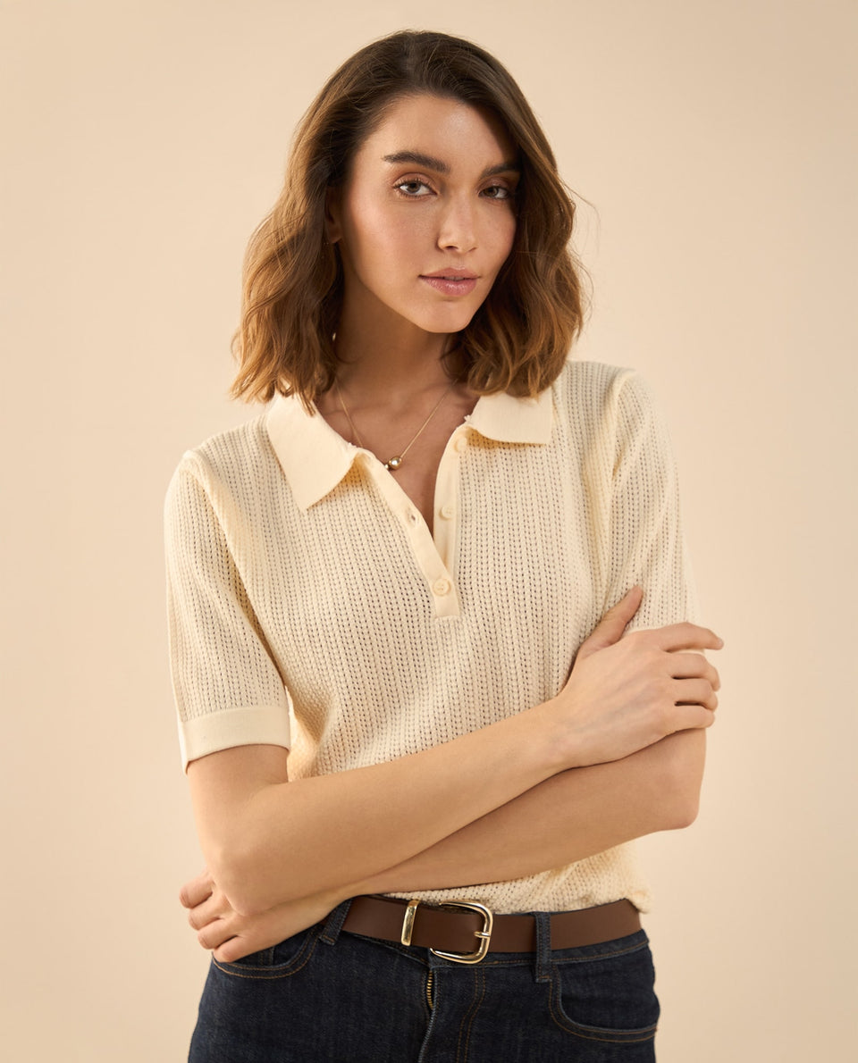 Camisa tejida tipo polo para mujer - Crudo 34_662G201_CRU110105_5
