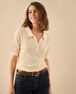Camisa tejida tipo polo para mujer - Crudo