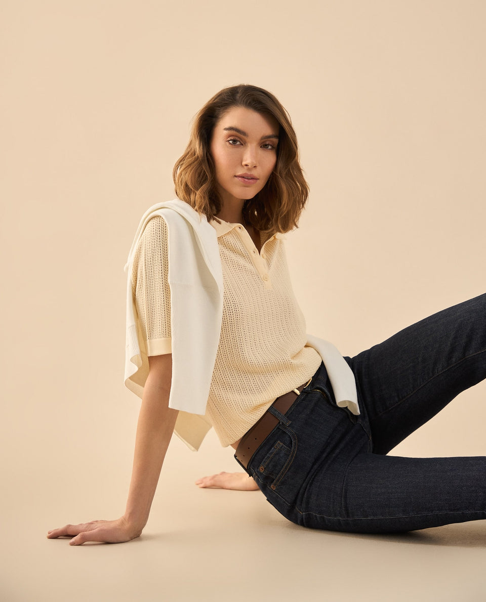 Camisa tejida tipo polo para mujer - Crudo 34_662G201_CRU110105_7