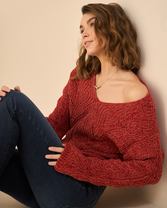 Buzo tejido con escote en V para mujer - Rojo 34_662G203_ROJ181444_0