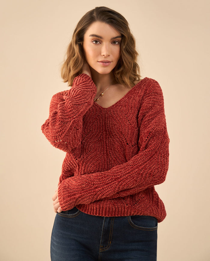Buzo tejido con escote en V para mujer - Rojo 34_662G203_ROJ181444_3