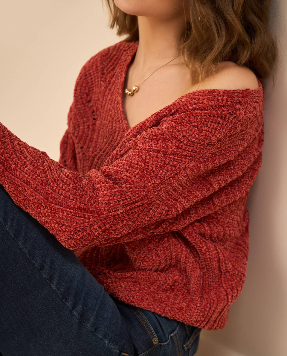 Buzo tejido con escote en V para mujer - Rojo 34_662G203_ROJ181444_5