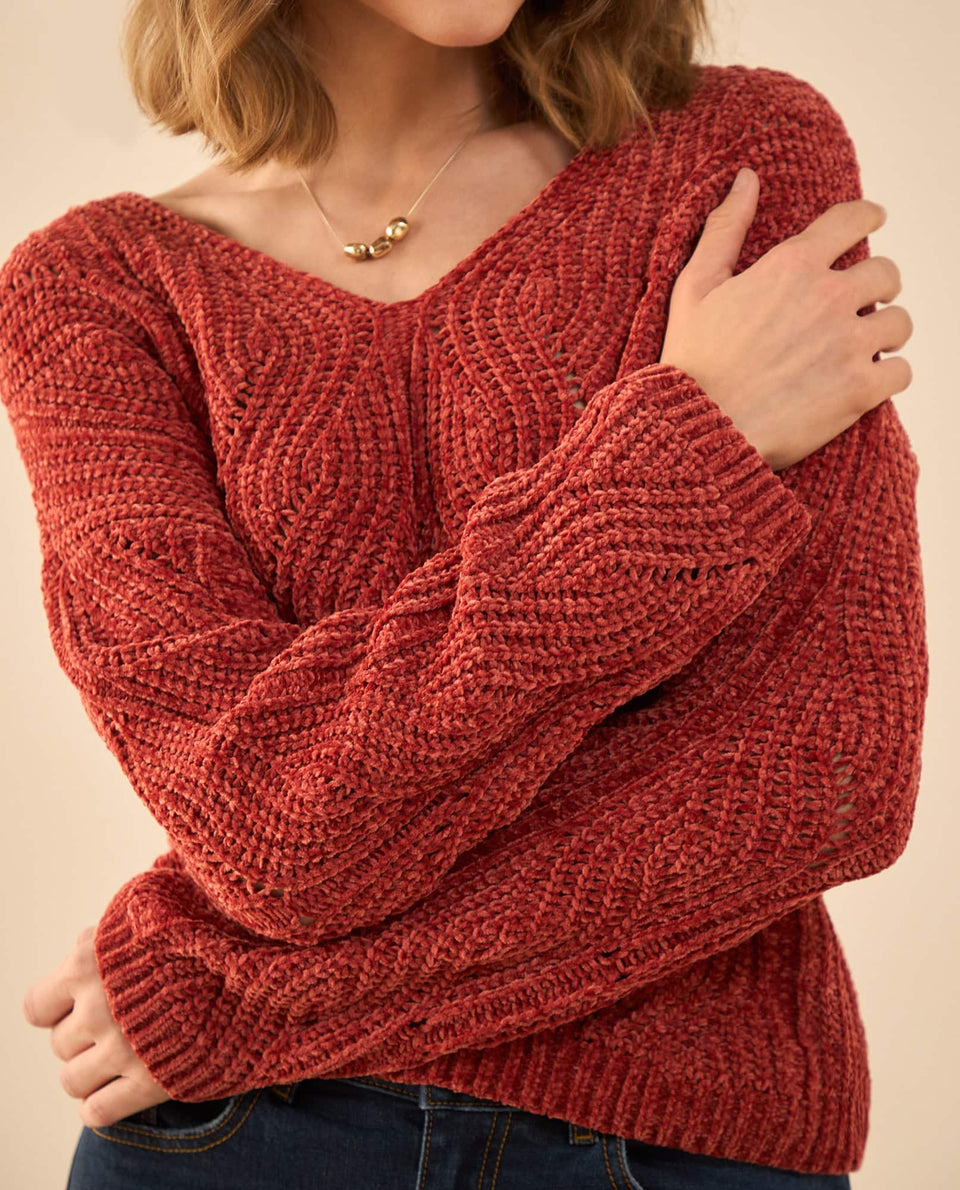 Buzo tejido con escote en V para mujer - Rojo 34_662G203_ROJ181444_6