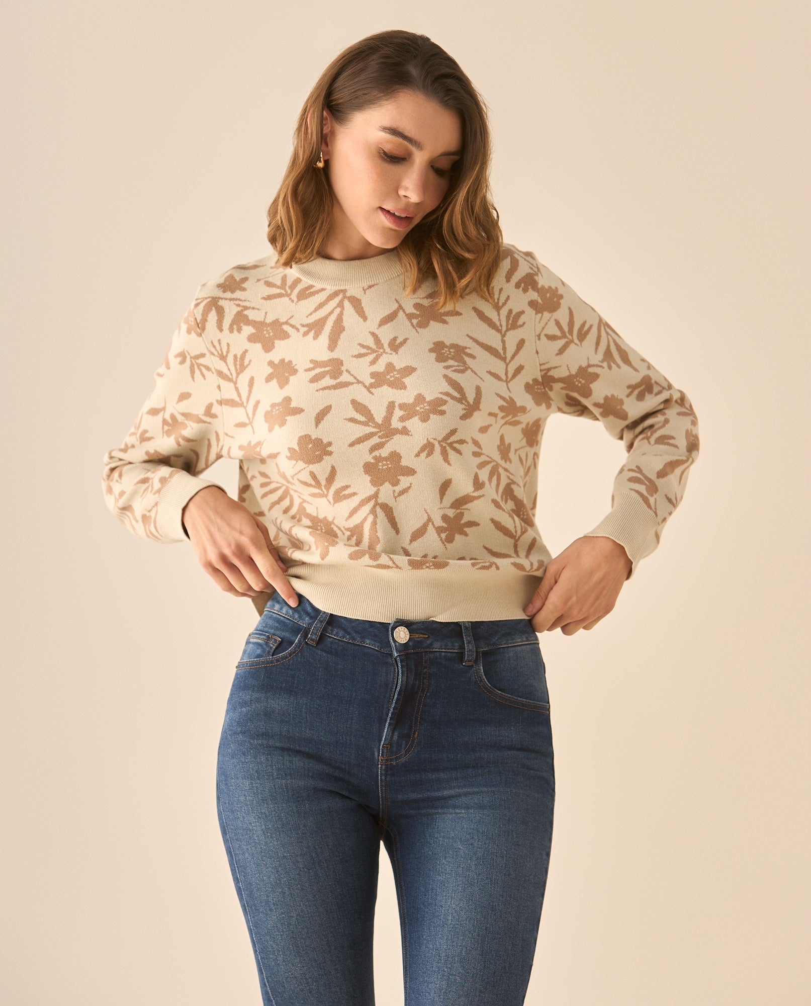 Suéter tejido de diseño cerrado para mujer - Beige 34_662G206_BEI171022_3