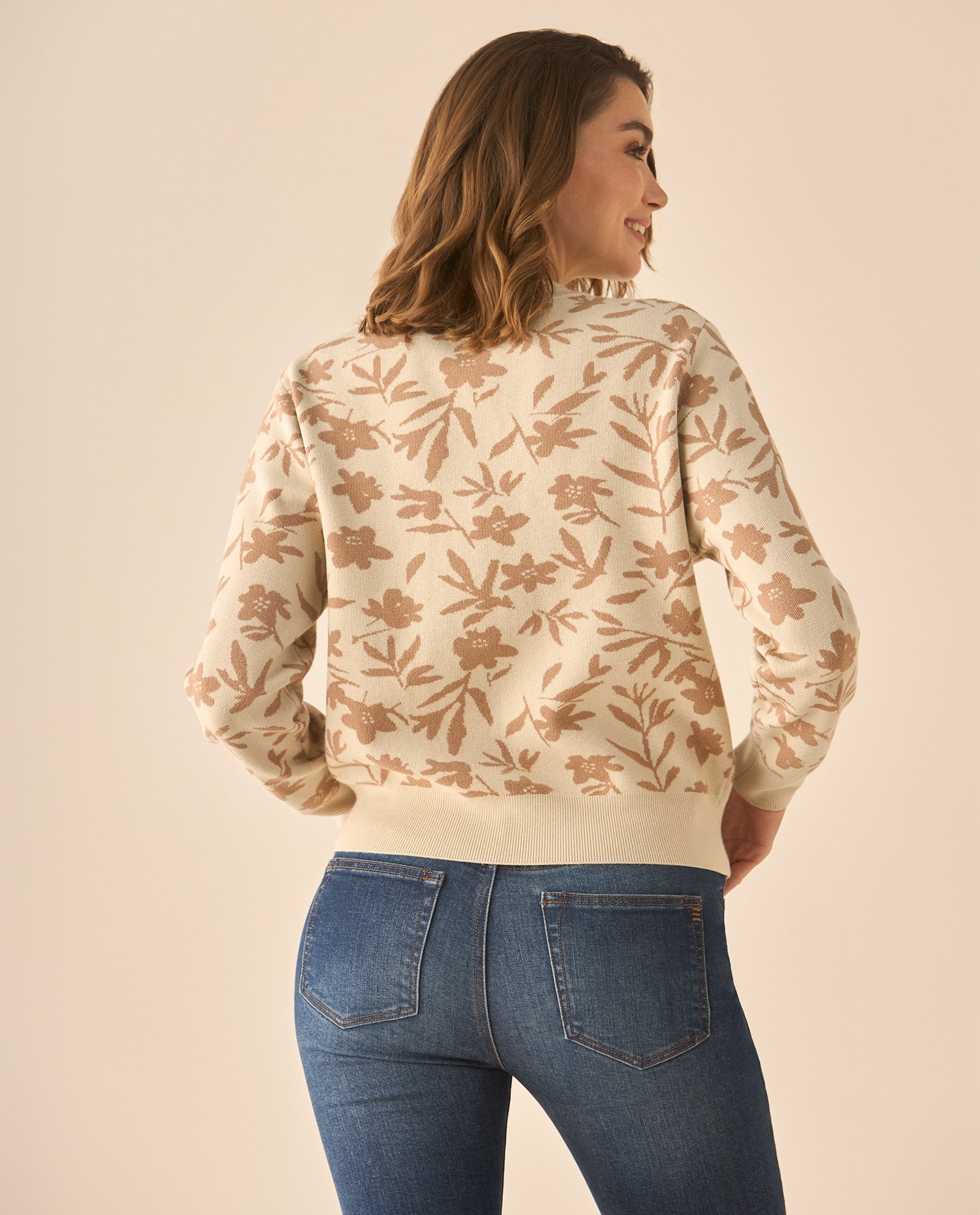 Suéter tejido de diseño cerrado para mujer - Beige 34_662G206_BEI171022_5
