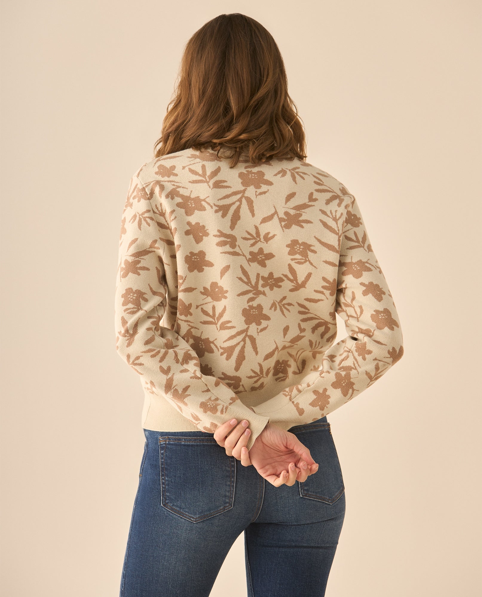 Suéter tejido de diseño cerrado para mujer - Beige 34_662G206_BEI171022_6