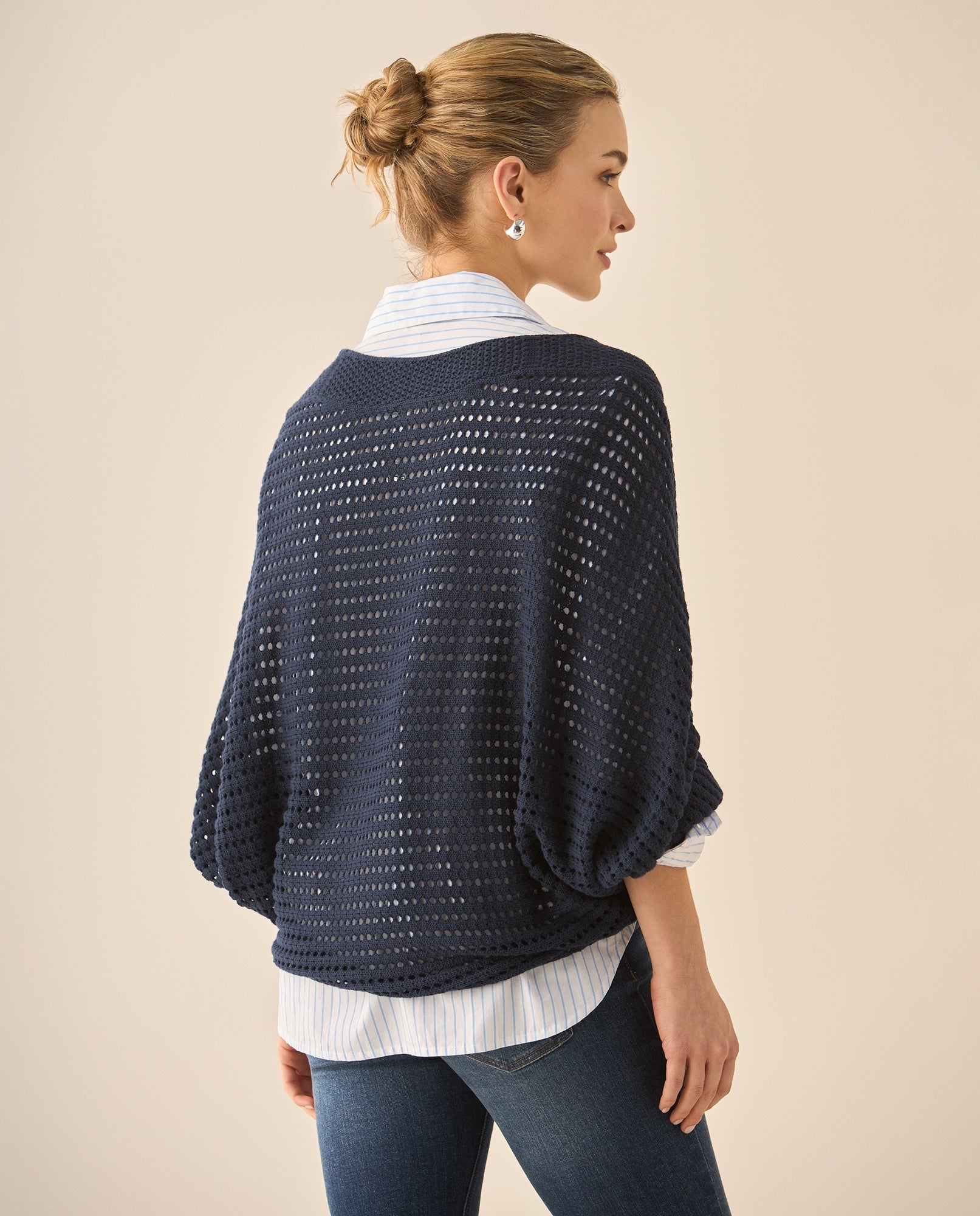 Buzo escote en V con tejido abierto para mujer  - Azul 34_662G220_AZU184022_4
