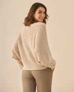 Buzo escote en V con tejido abierto para mujer  - Beige