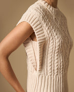 Chaleco tejido con diseño de trenzas y rombos cuello redondo - Beige