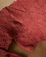 Suéter tejido con diseño de trenzas cuello redondo - Rojo