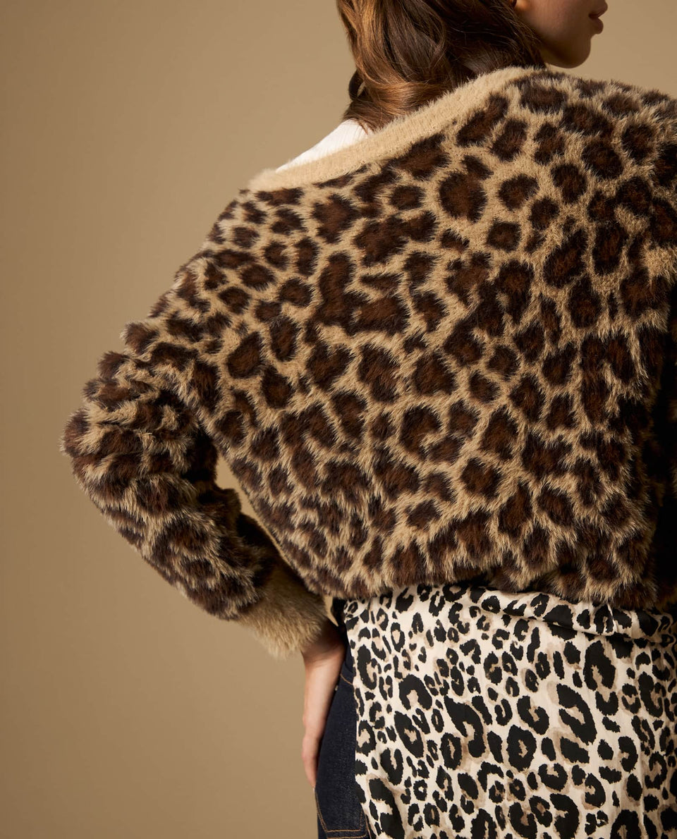 Suéter tejido cuello redondo con diseño animal print y textura afelpada - Café 34_662H212_CAF191435_4