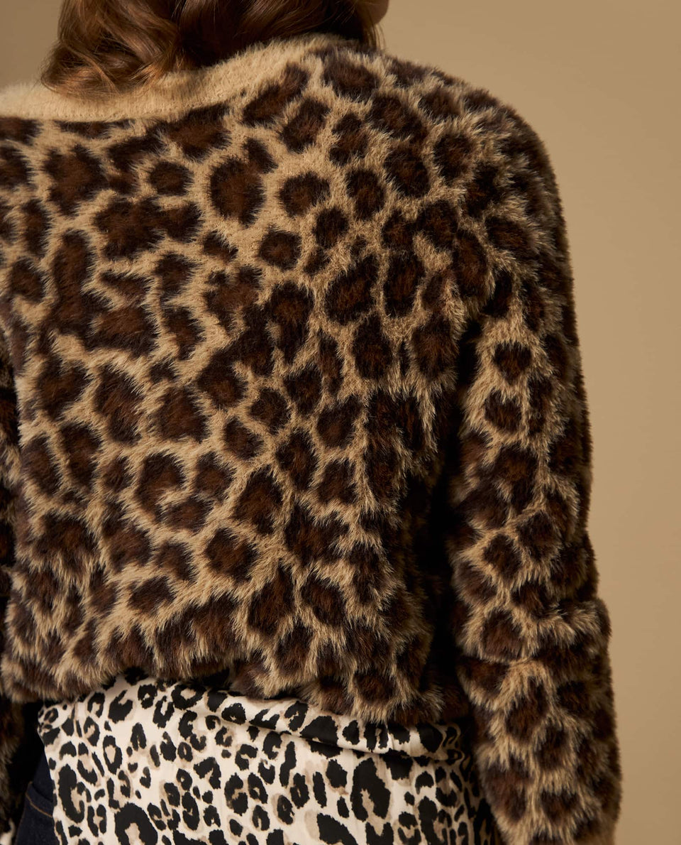 Suéter tejido cuello redondo con diseño animal print y textura afelpada - Café 34_662H212_CAF191435_5