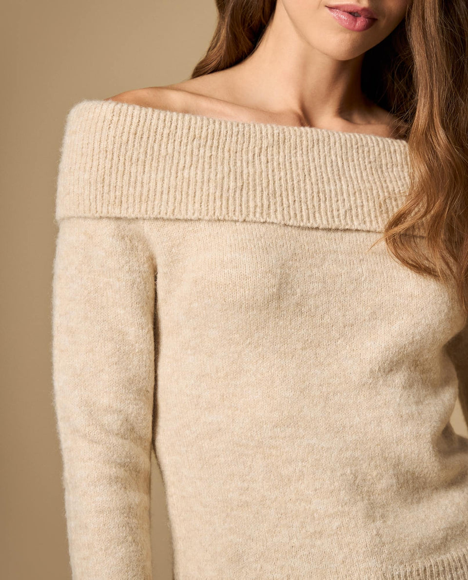 Suéter tejido con hombro caído y cuello envolvente - Beige 34_662H214_BEI161110_4