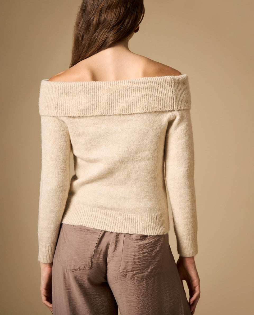 Suéter tejido con hombro caído y cuello envolvente - Beige 34_662H214_BEI161110_5