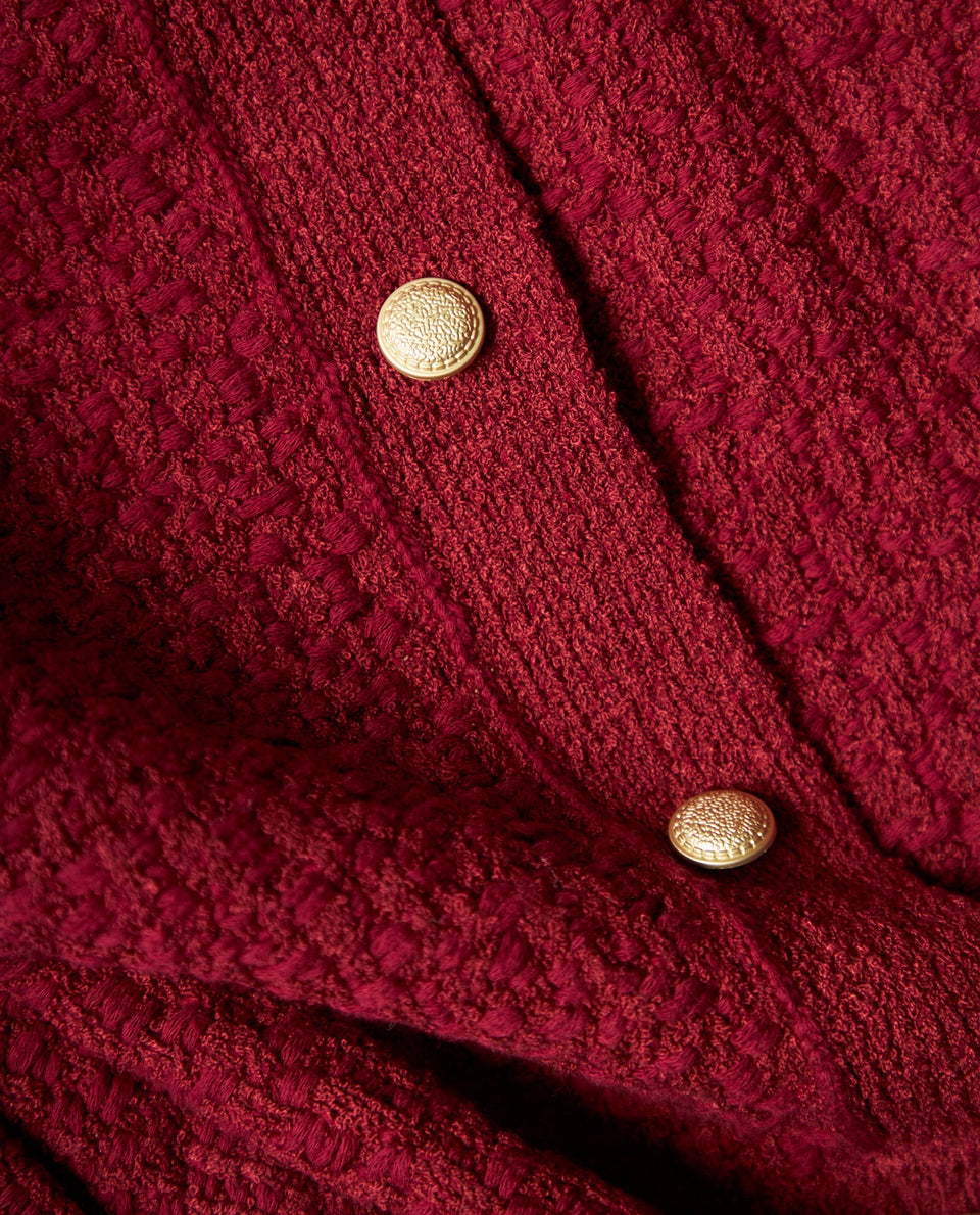 Suéter tejido con textura y botones dorados cuello redondo - Rojo 34_662H217_ROJ191934_6