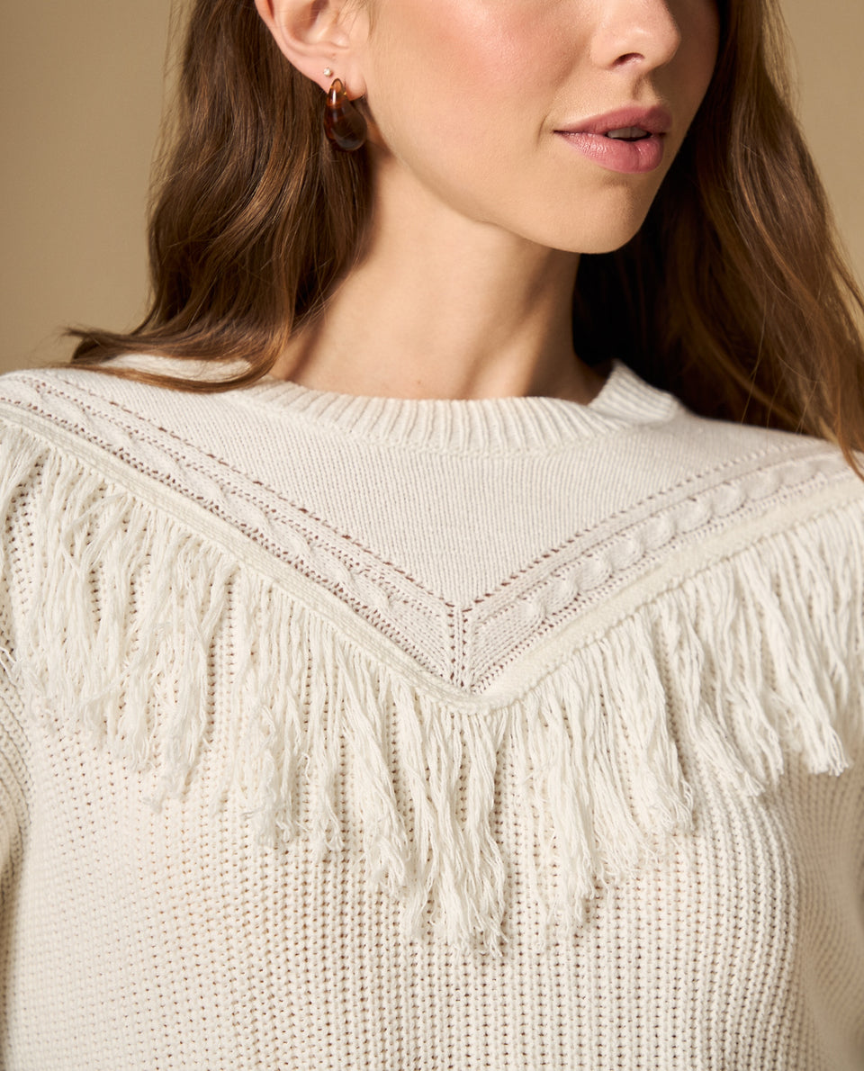 Suéter tejido con flecos estilo chaleco cuello media perilla - Crudo 34_662H230_CRU110110_4