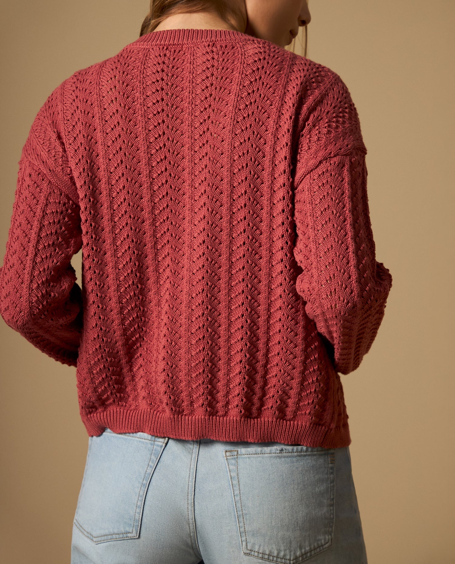 Suéter tejido con textura y cuello media perilla - Rojo