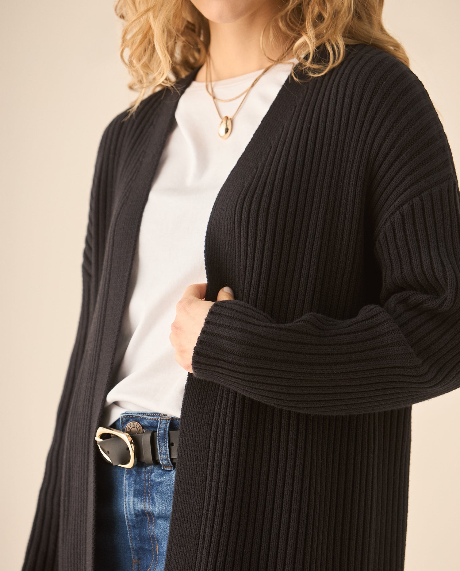 Cárdigan tejido de diseño abierto para mujer - Negro