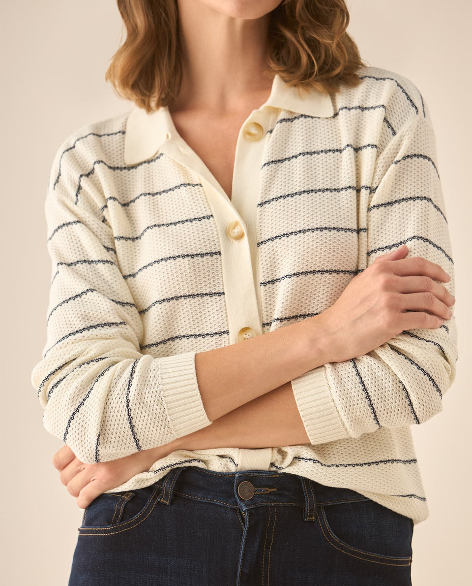 Suéter tejido cuello clásico para mujer - Crudo 34_663G208_CRU120703_3