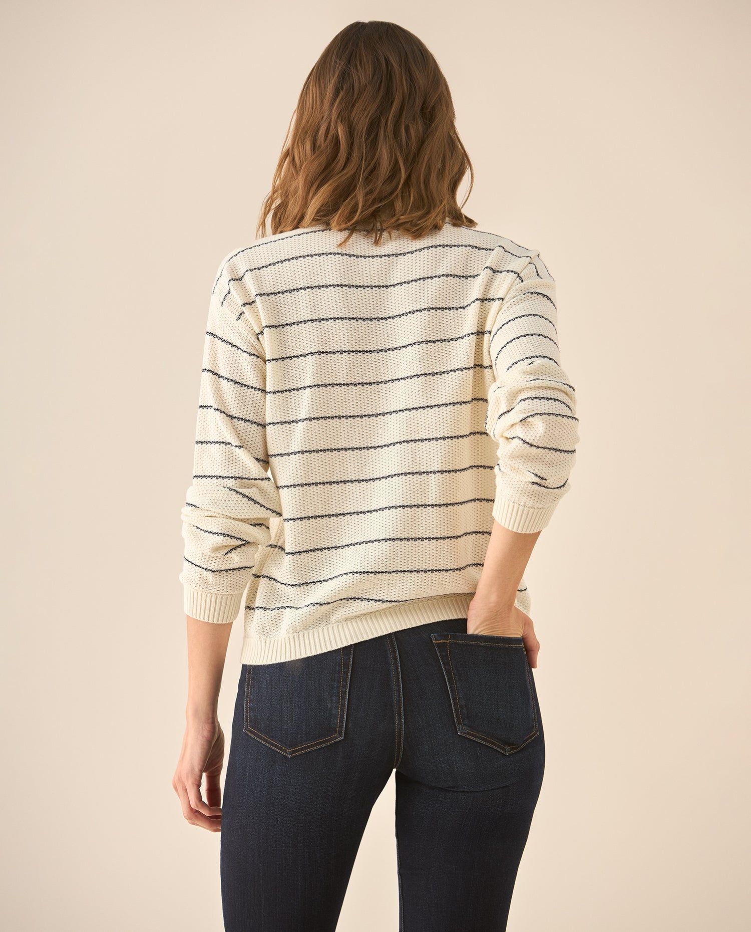 Suéter tejido cuello clásico para mujer - Crudo