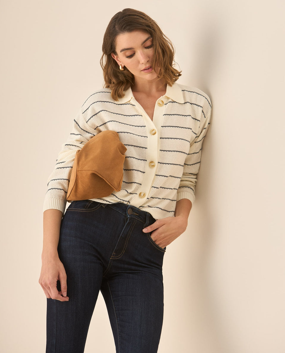 Suéter tejido cuello clásico para mujer - Crudo 34_663G208_CRU120703_5