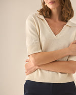 Camisa tipo polo con mix de tejidos para mujer - Crudo