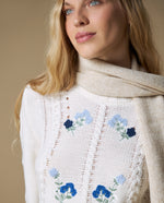 Suéter tejido floral cuello redondo - Crudo