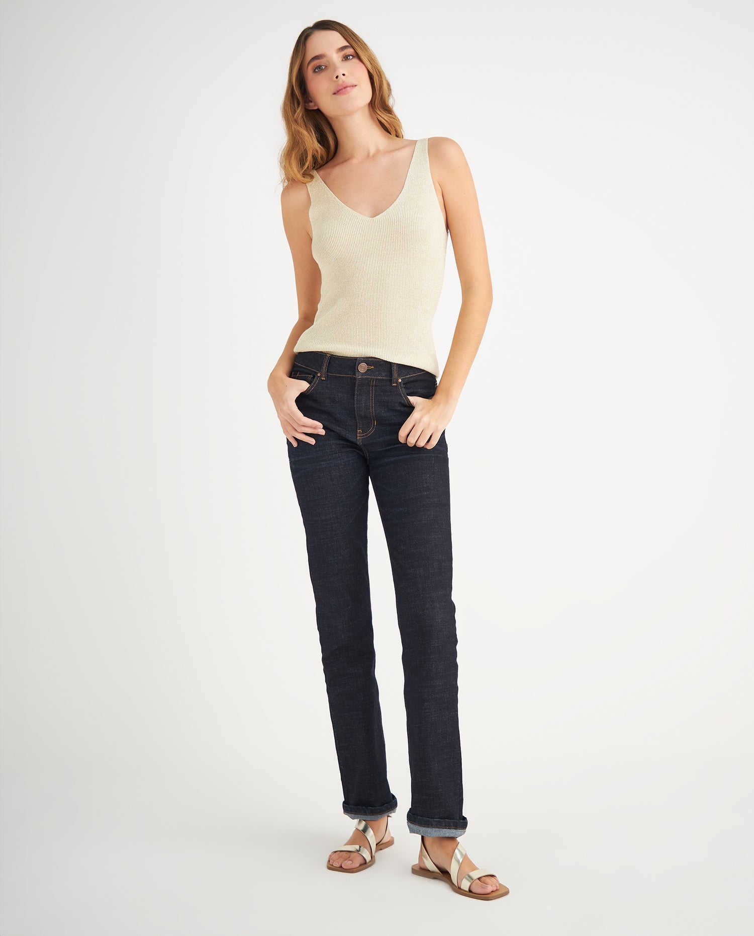 Camisa con escote en V para mujer - Amarillo
