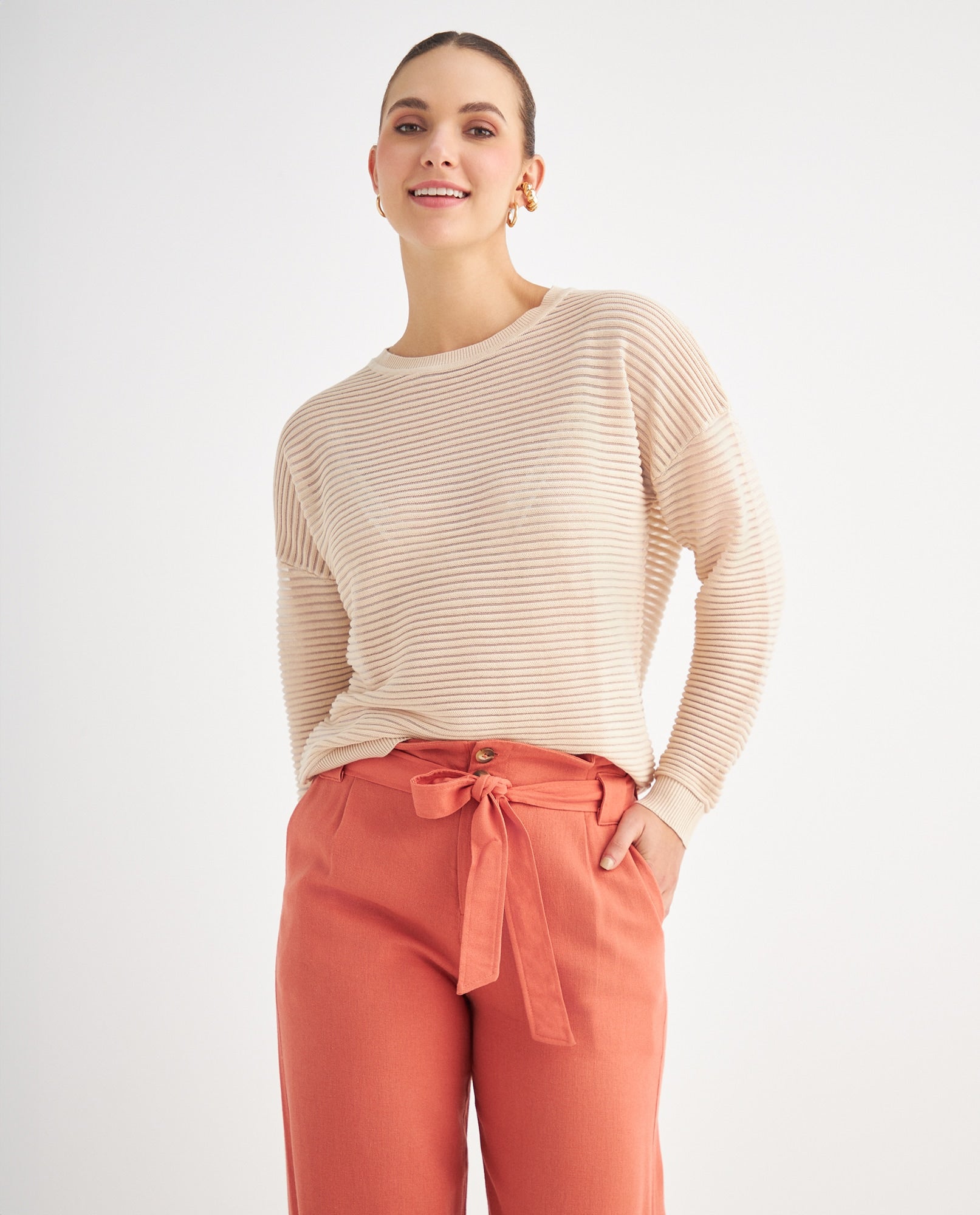 Buzo de tela texturizada para mujer - Beige 34_669F208_BEI130607_0