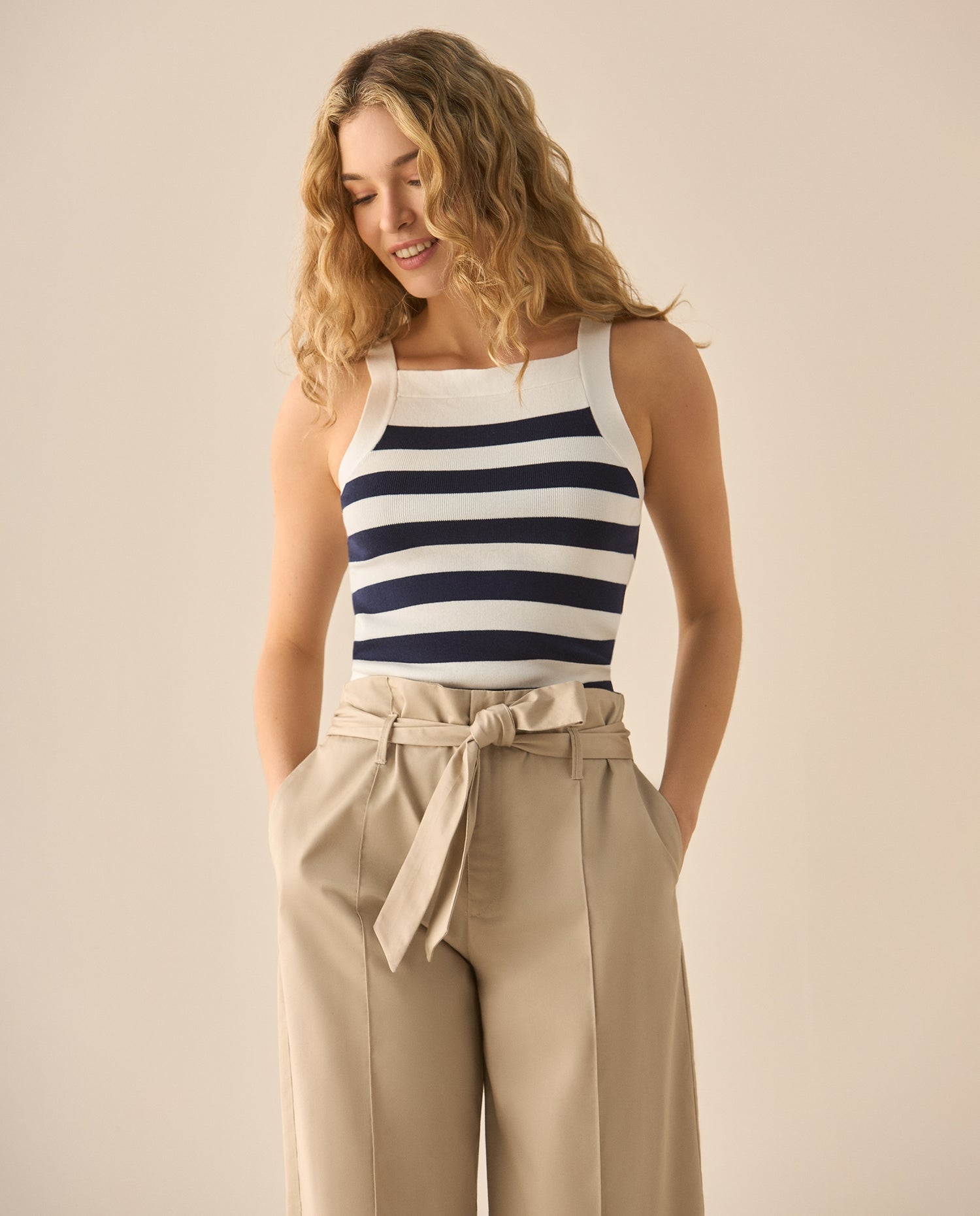Suéter tipo camisa a rayas para mujer  - Azul