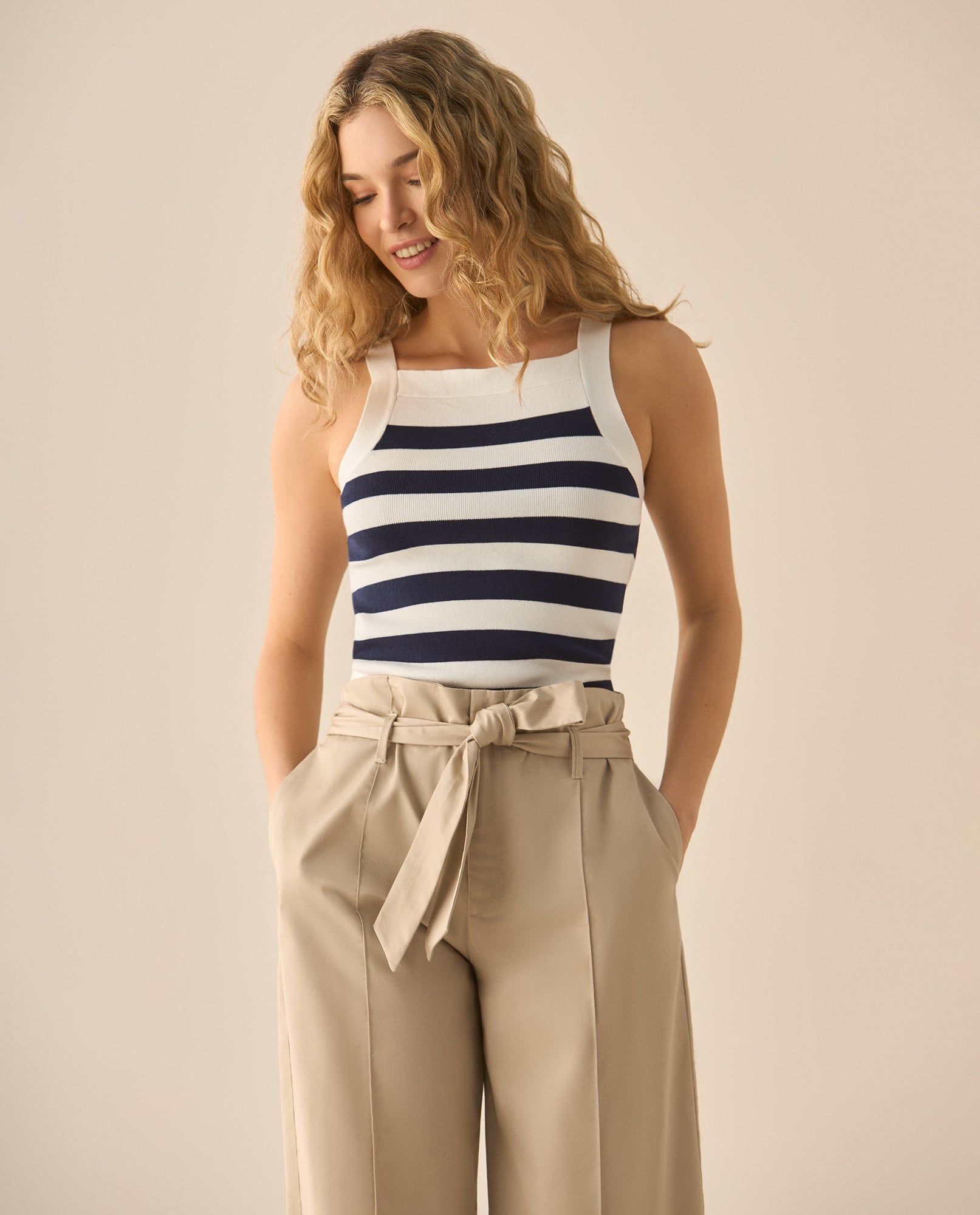 Suéter tipo camisa a rayas para mujer  - Azul 34_669G200_AZU184022_3