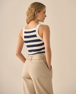 Suéter tipo camisa a rayas para mujer  - Azul