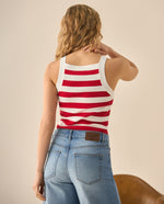 Suéter tipo camisa a rayas para mujer  - Rojo
