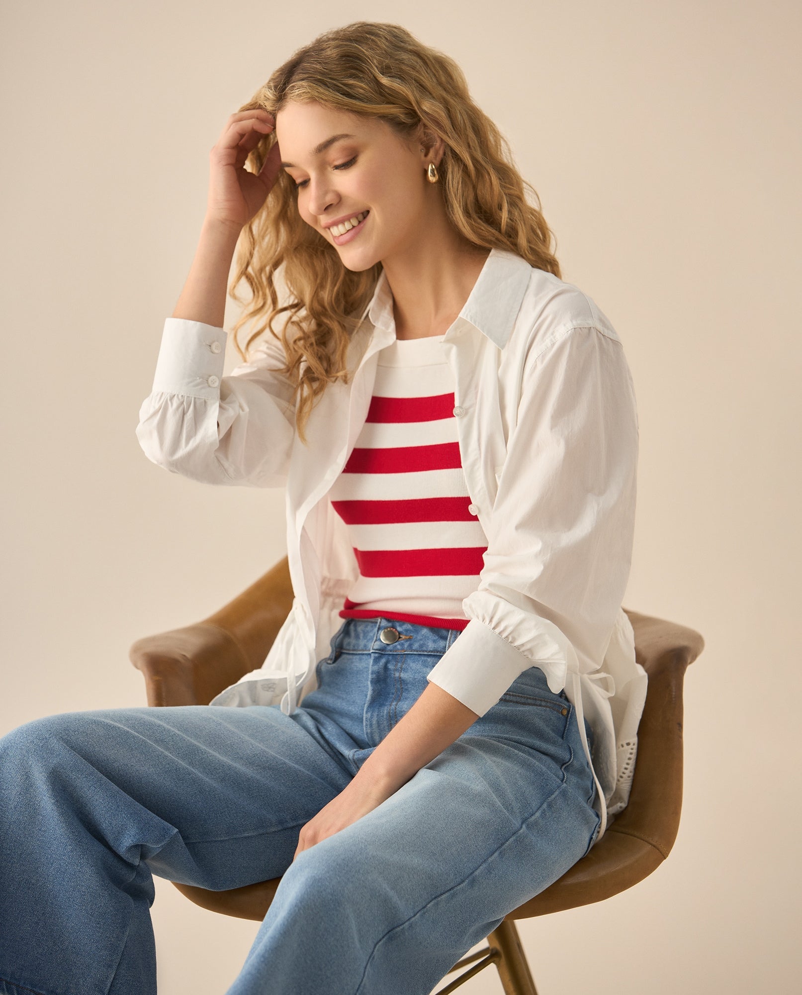 Suéter tipo camisa a rayas para mujer  - Rojo 34_669G200_ROJ171537_5