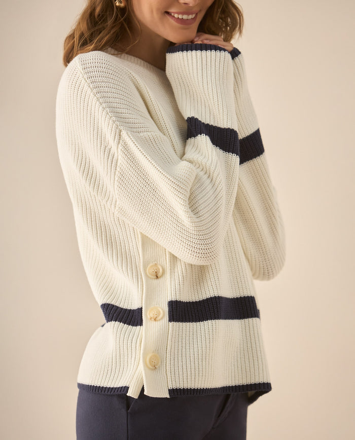 Buzo con rayas y ajuste de botones para mujer  - Crudo 34_669G201_CRU154502_3