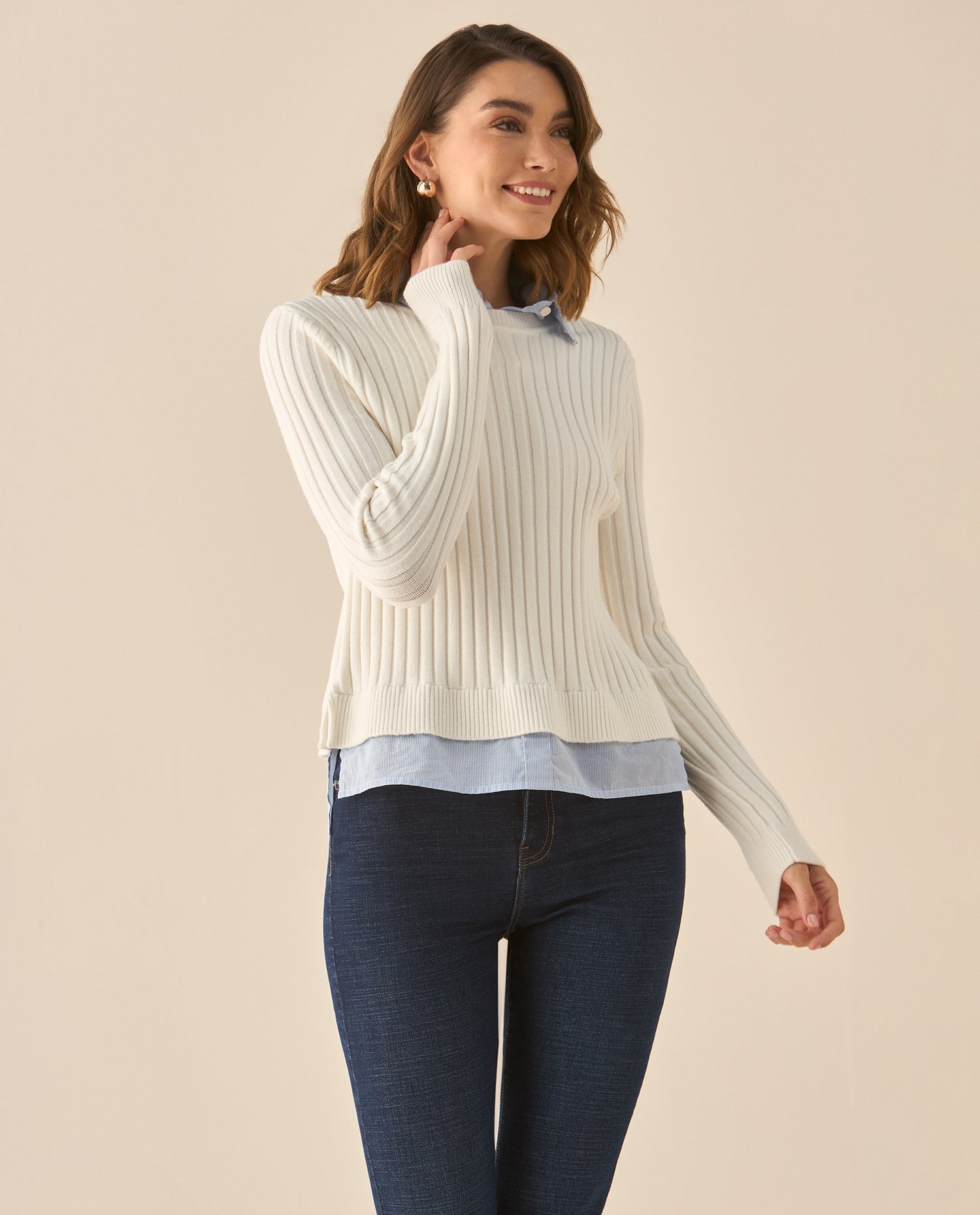 Buzo con textura suave imitación camisa para mujer  - Crudo