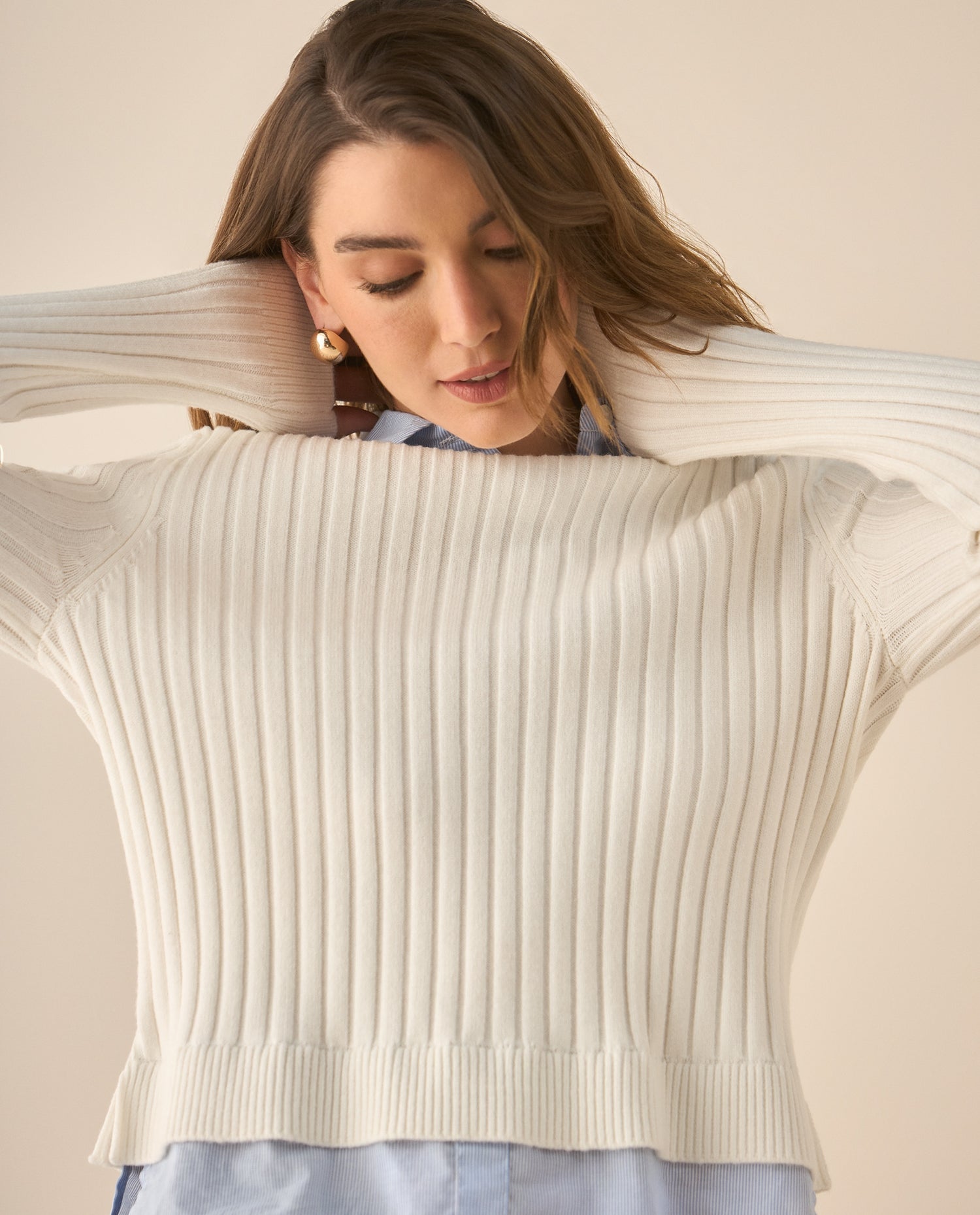 Buzo con textura suave imitación camisa para mujer  - Crudo