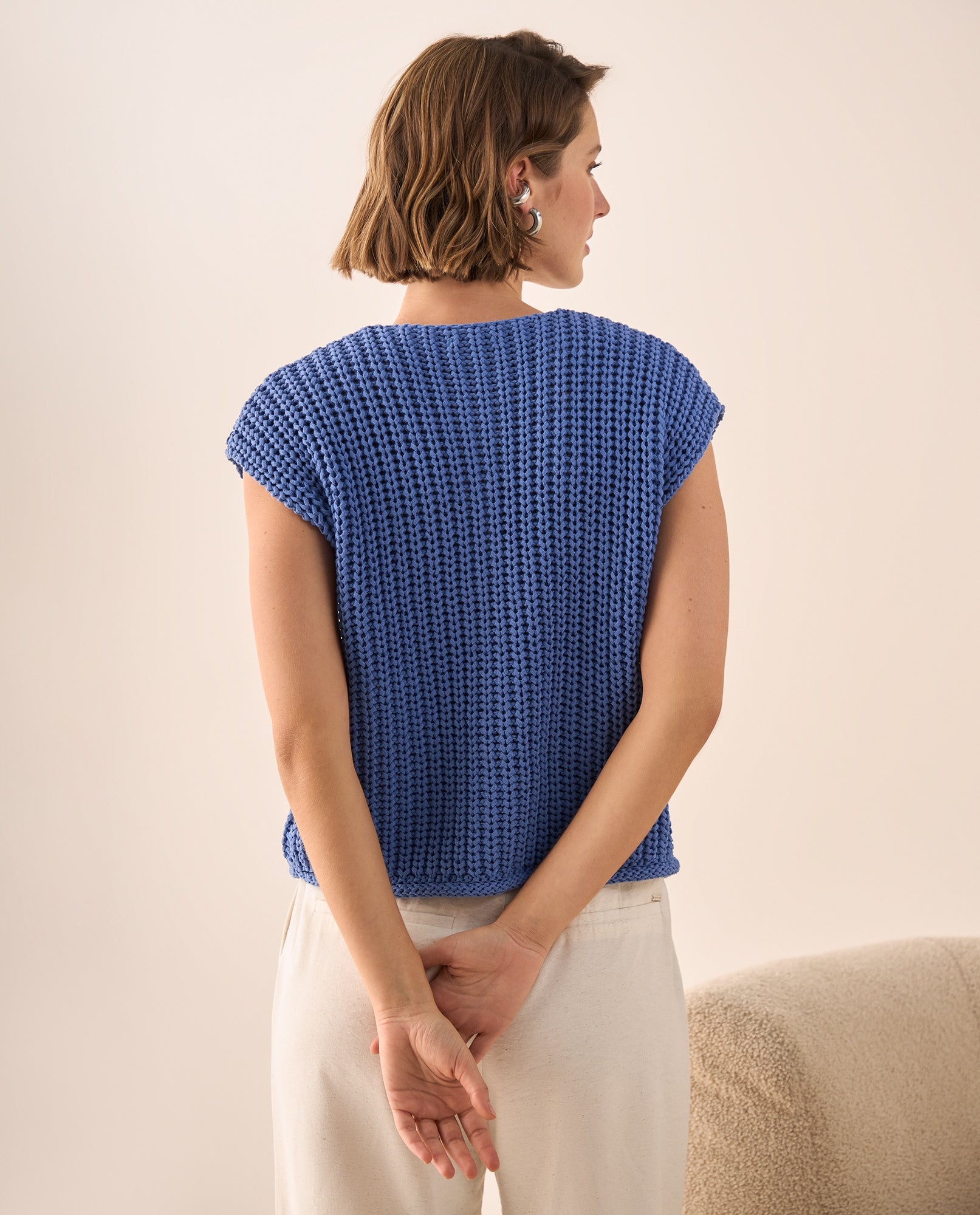 Chaleco Tejido Textura Waffle Azul - Azul 34_669G205_AZU144318_4
