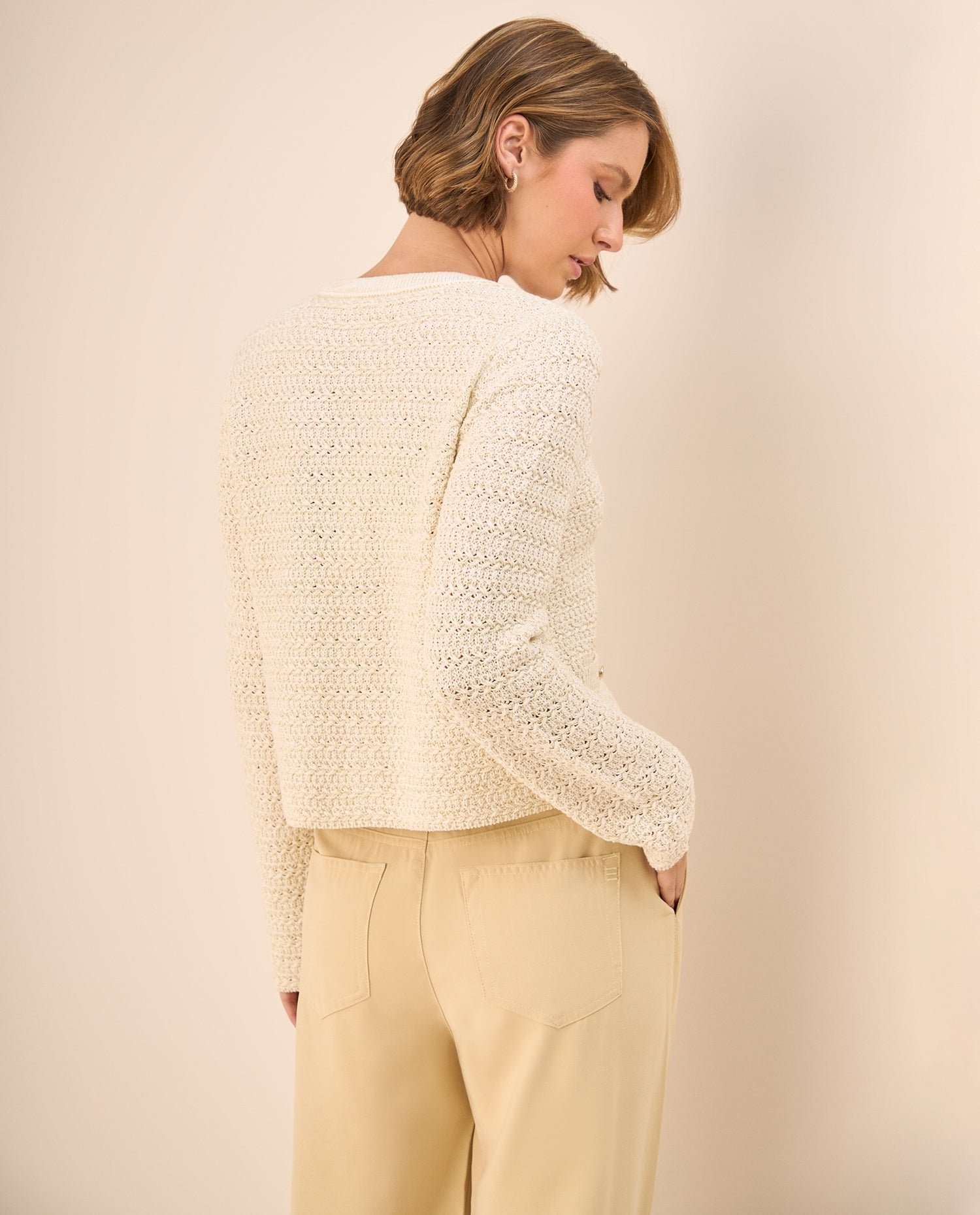 Cardigan Tejido Calado Crudo Premium - Crudo