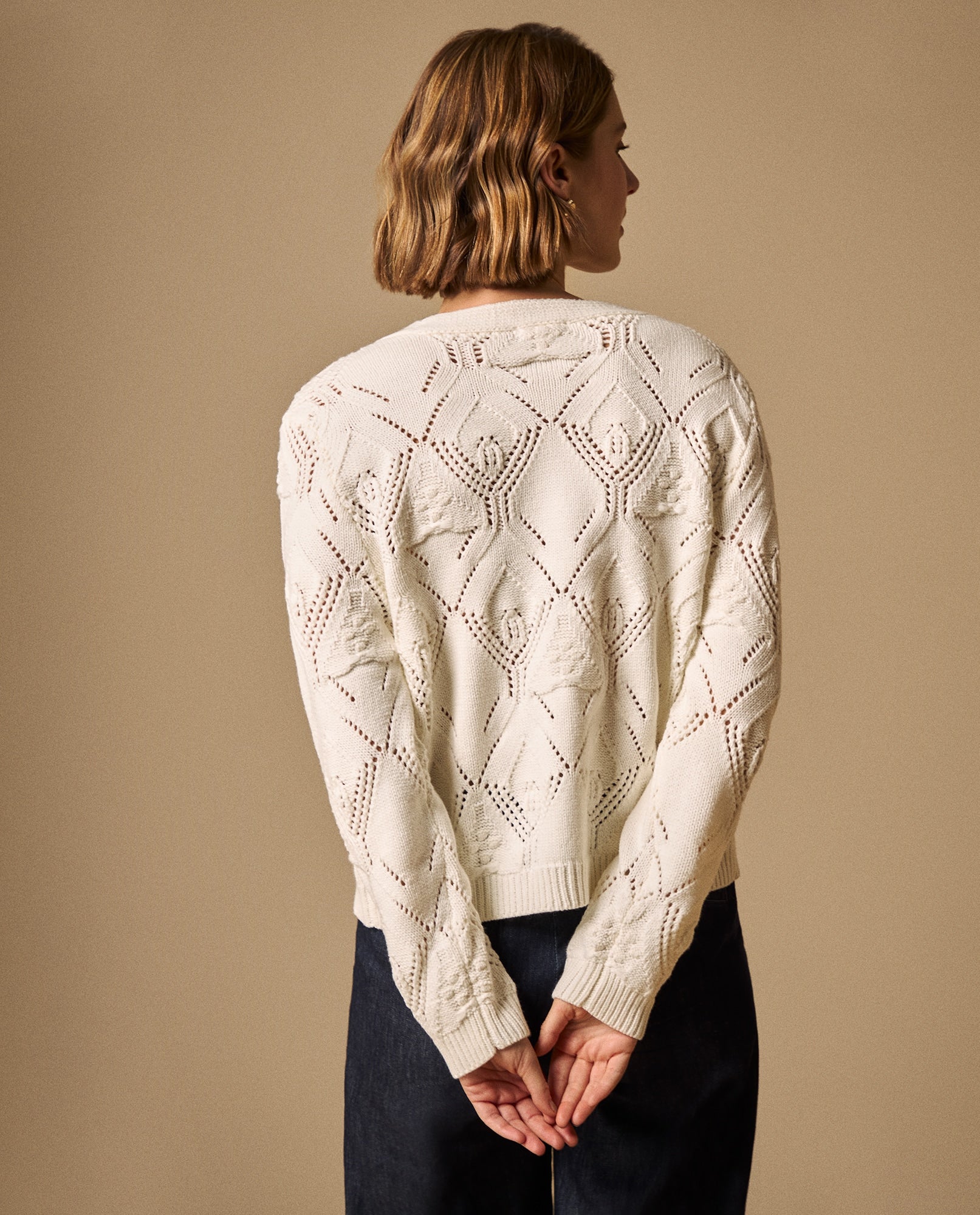 Cardigan Tejido Calado con Bordados Florales - Crudo 34_669G212_CRU111001_6