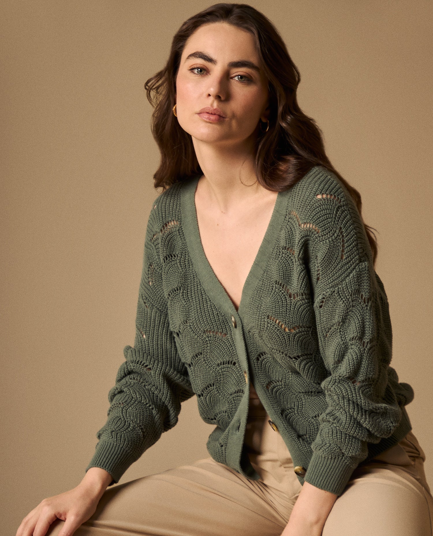 Cardigan Verde con Diseño Calado - Verde
