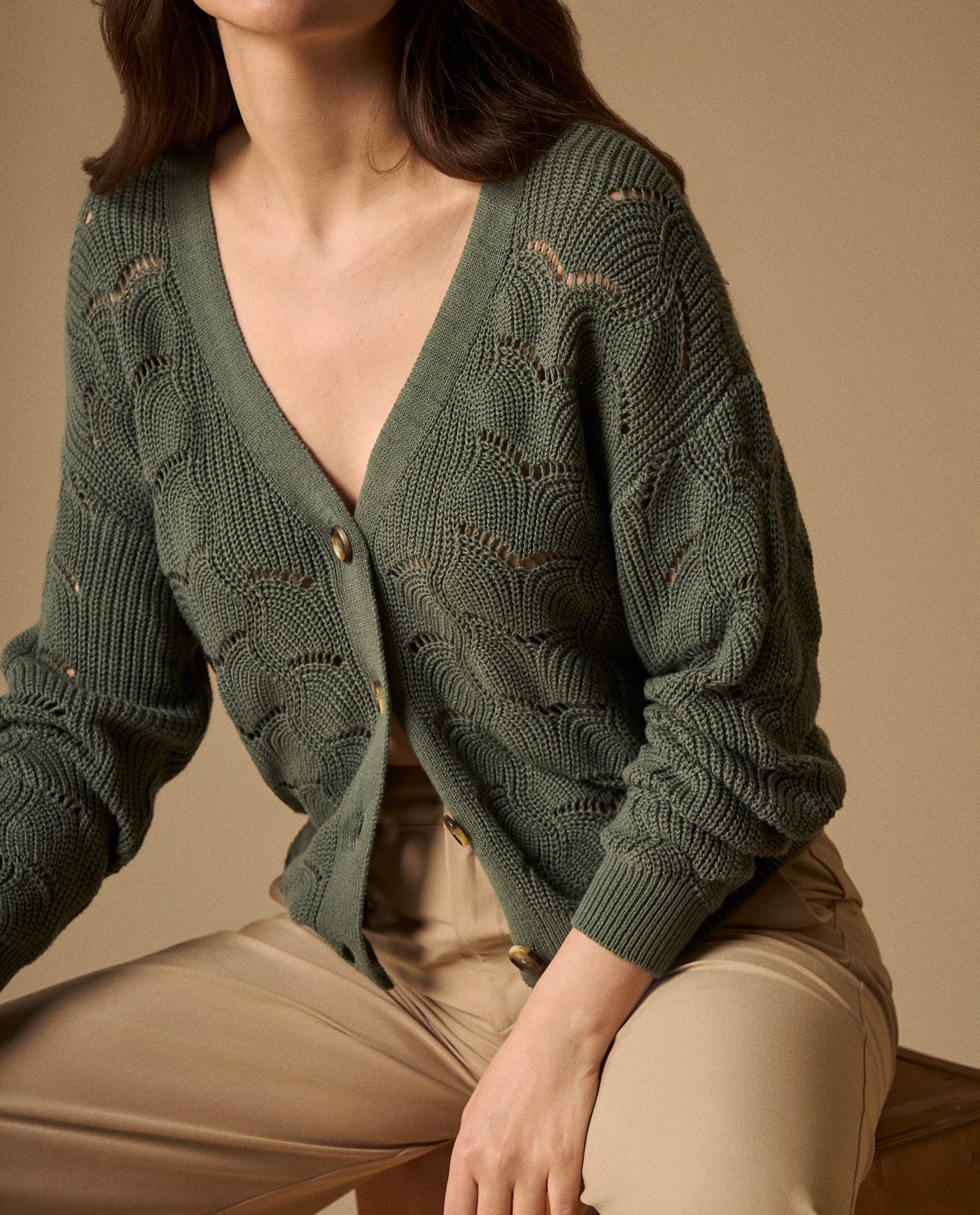 Cardigan Verde con Diseño Calado - Verde