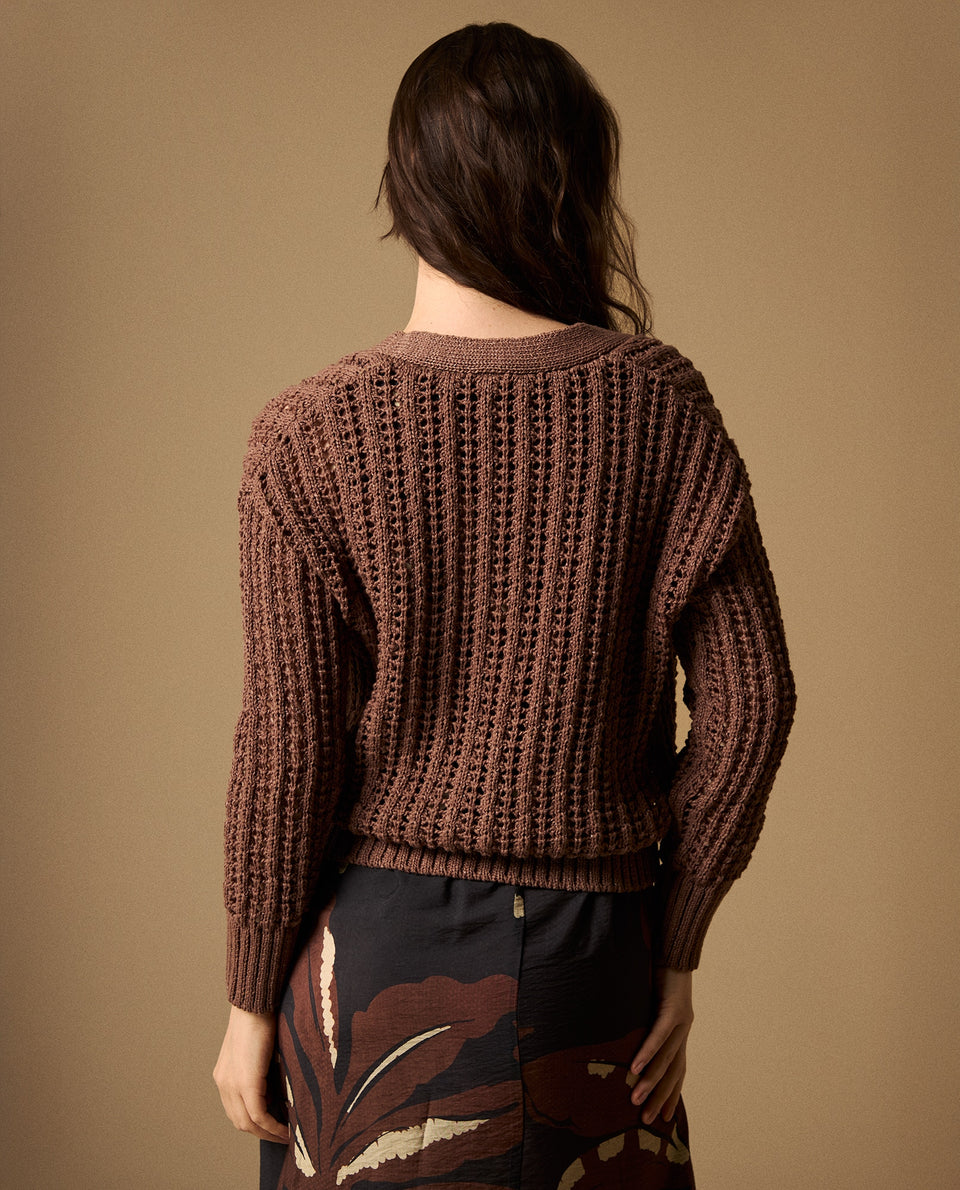 Cardigan Tejido Calado Marrón - Café 34_669G222_CAF161334_4