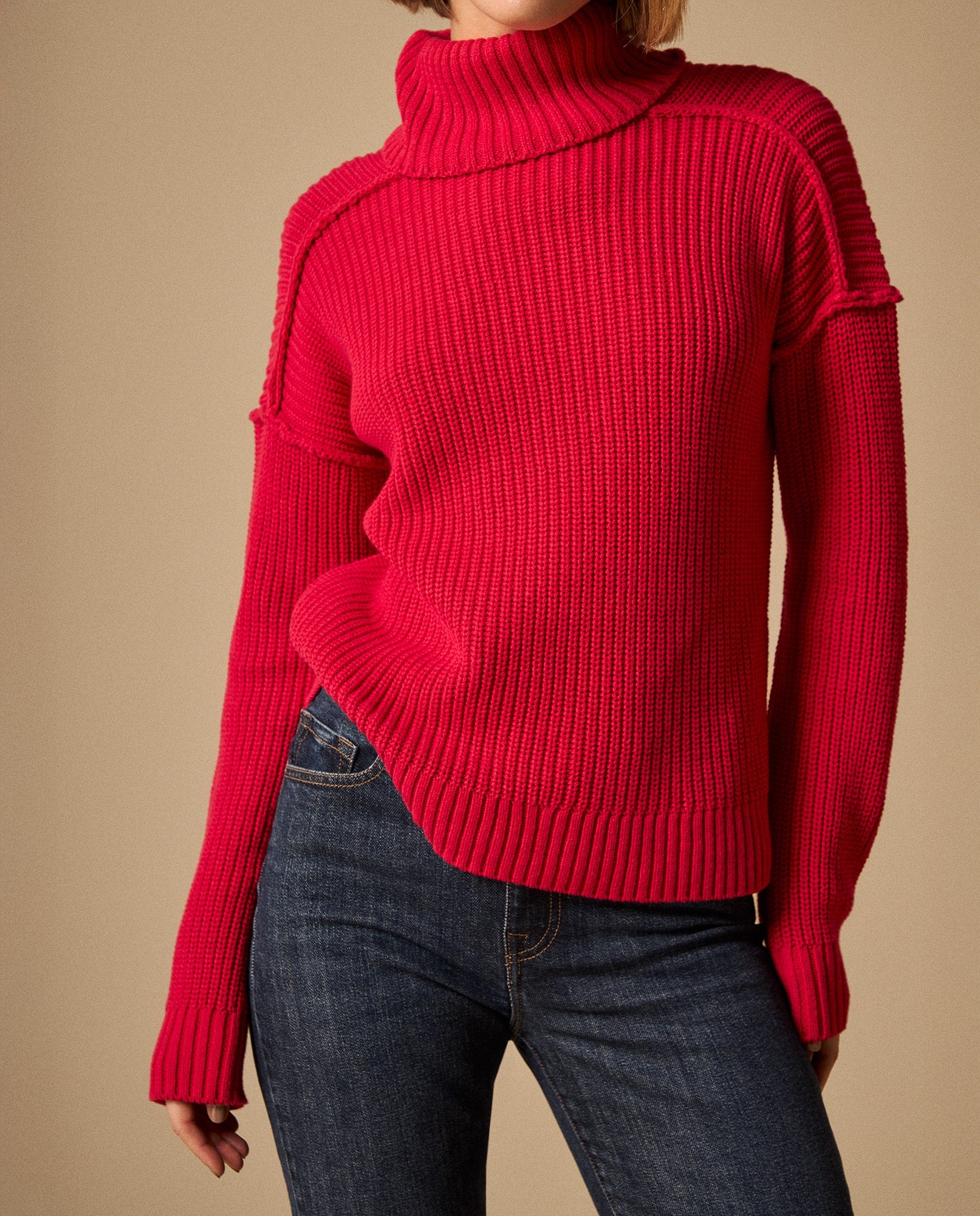 Suéter Rojo Cuello Alto Acanalado - Rojo 34_669G232_ROJ171654_3