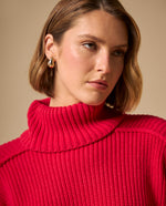 Suéter Rojo Cuello Alto Acanalado - Rojo