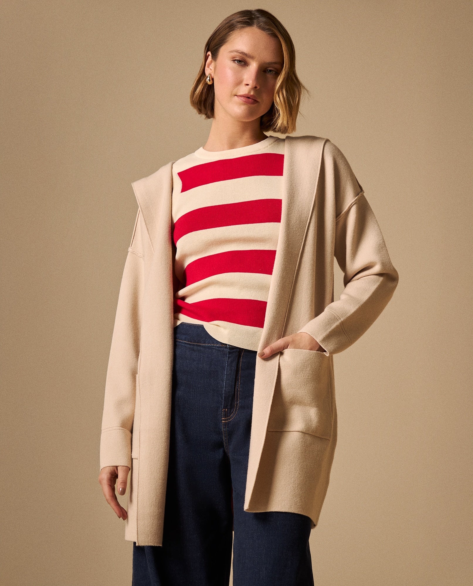 Suéter Tejido Beige con Capucha - Beige 34_669G240_BEI130607_0